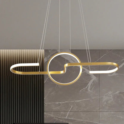 DecorBites™ Modern Geometric LED Dining Room Island Light: Metal Hanging Lamp in Black/Gold with Warm/White Light Kit