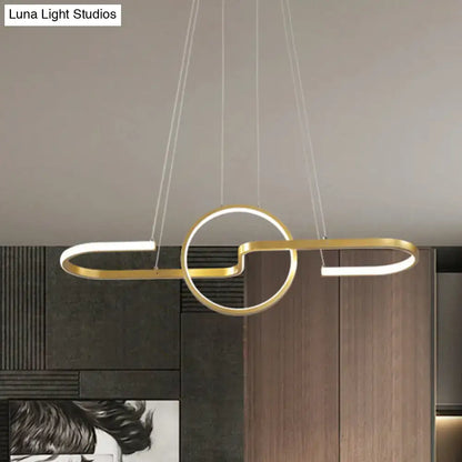 Modern geometric led dining room light in black & gold warm white light