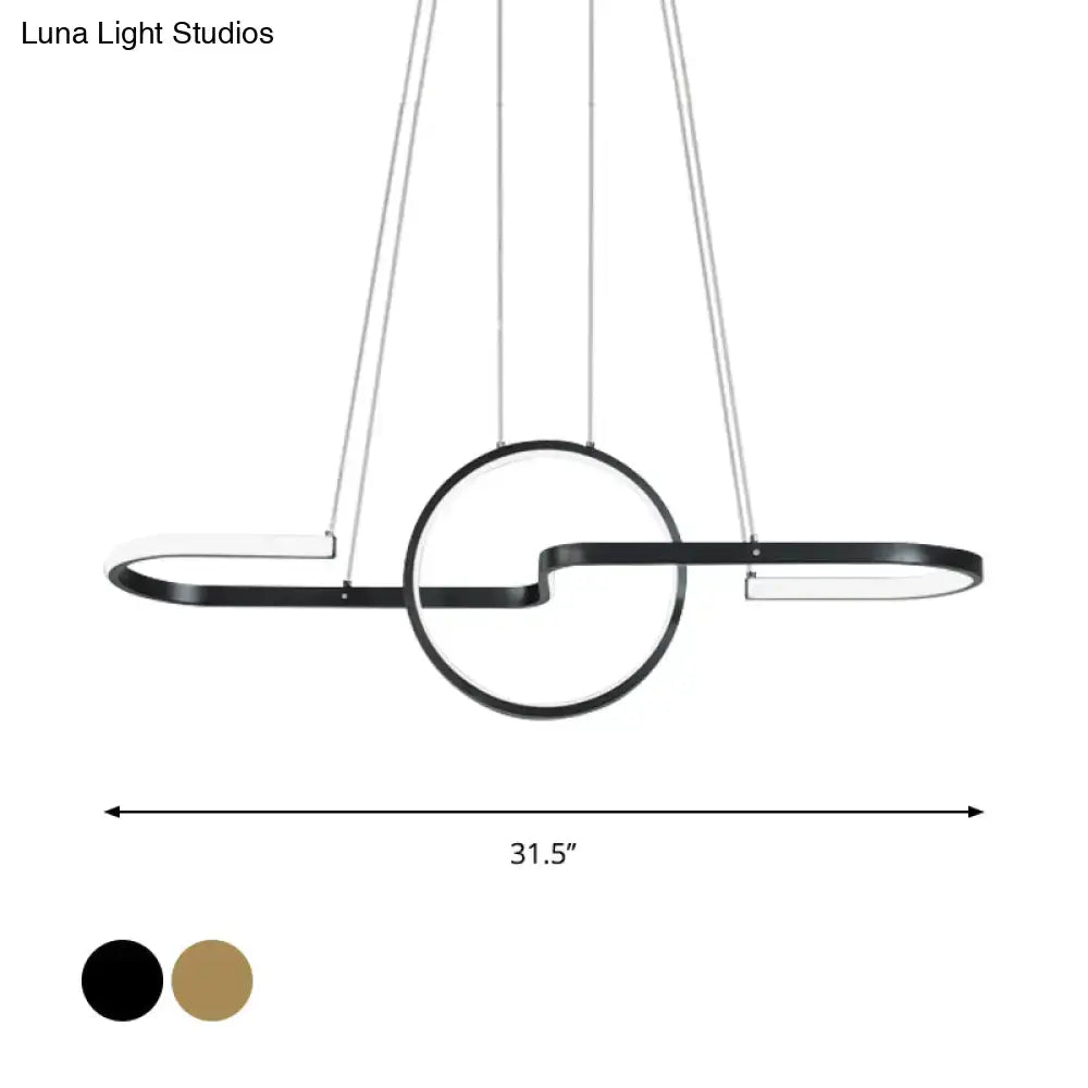 Modern geometric led dining room light in black & gold warm white light