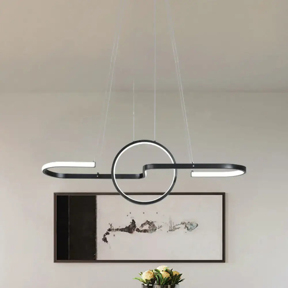 Modern geometric led dining room light in black & gold warm white light