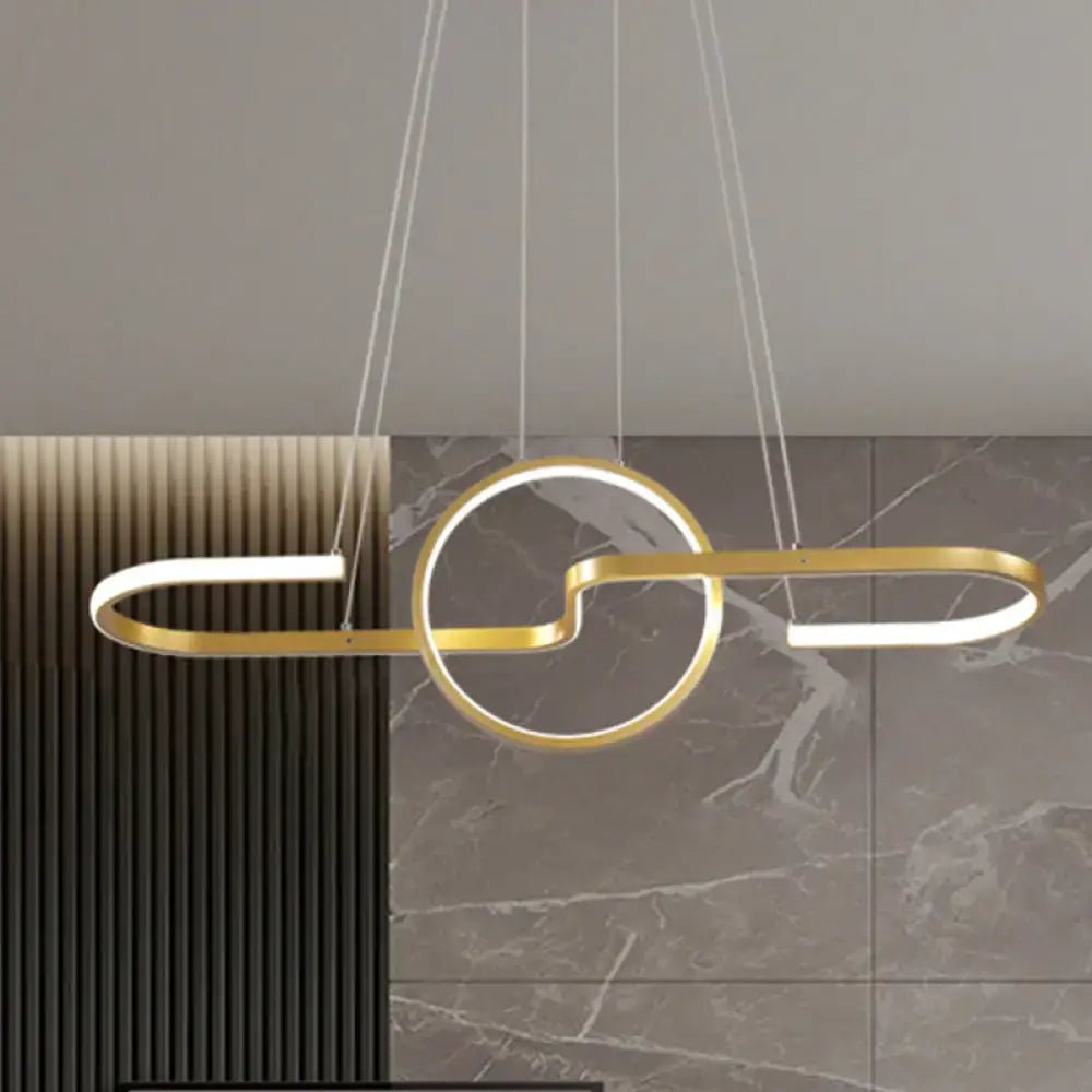 Modern geometric led dining room light in black & gold warm white light