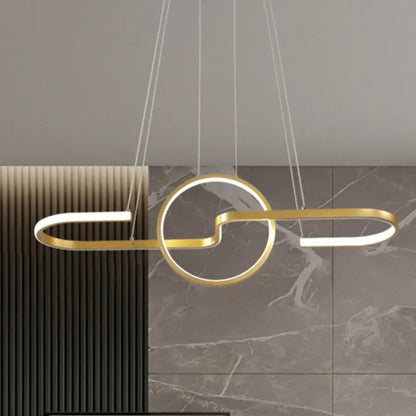 Modern geometric led dining room light in black & gold warm white light