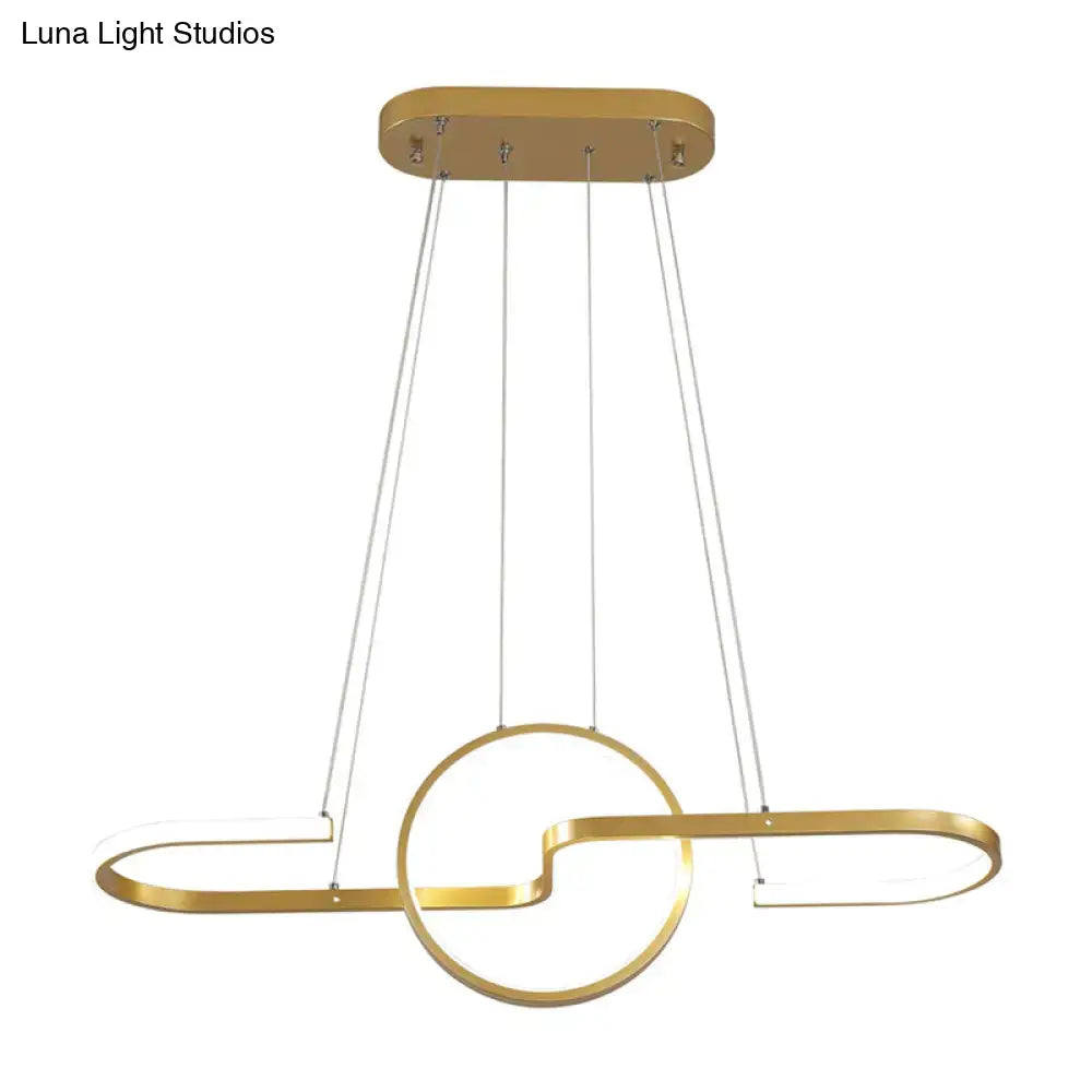 Modern geometric led dining room light in black & gold warm white light