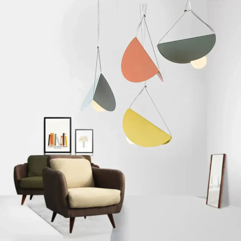 Modern geometric led pendant light for dining room orange & gray