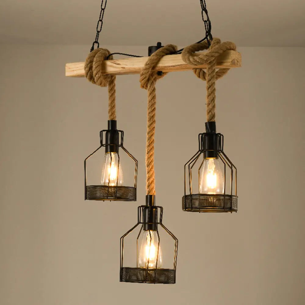 DecorBites™ Modern Geometric Metallic Island Pendant Lamp with Jute Rope Cord for Dining Room