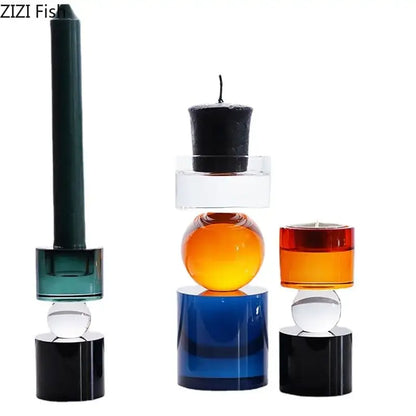 Modern geometric orange & black crystal candle holders dining room