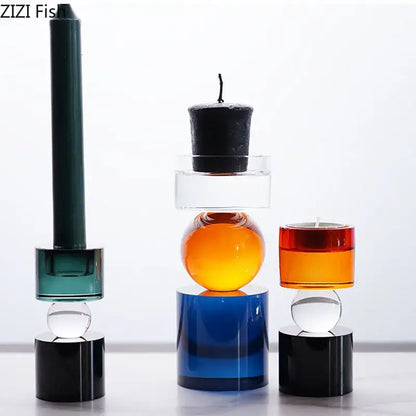 Modern geometric orange & black crystal candle holders dining room