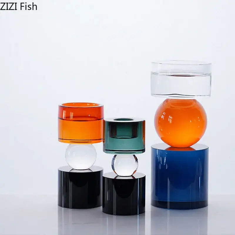 Modern geometric orange & black crystal candle holders dining room