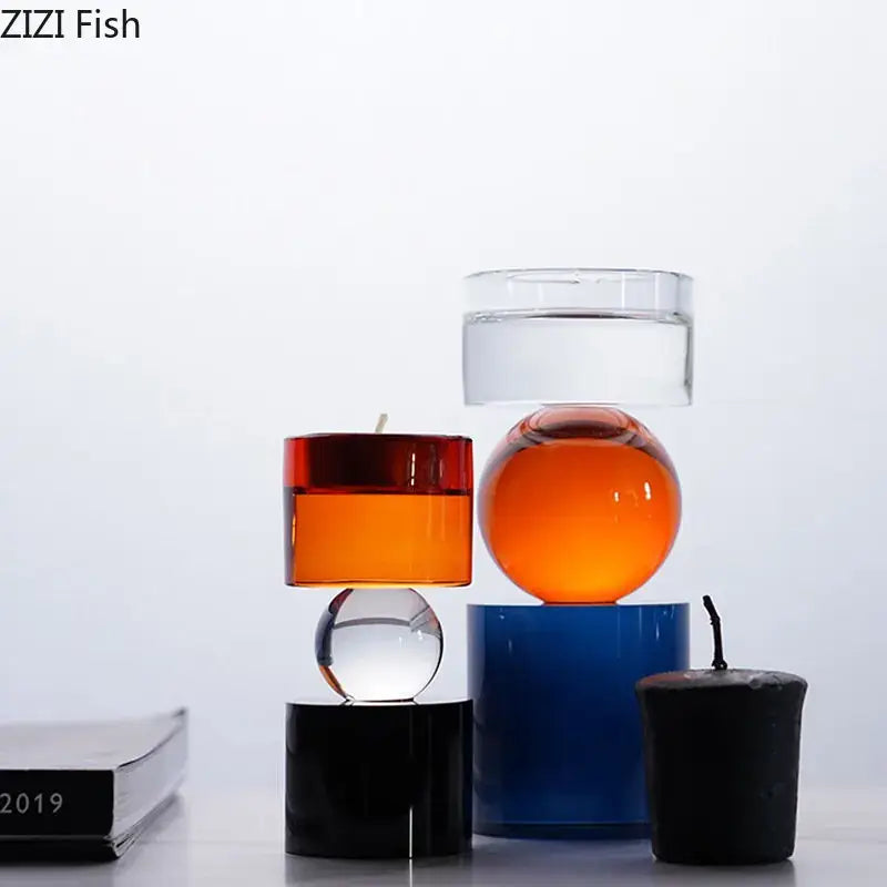 Modern geometric orange & black crystal candle holders dining room