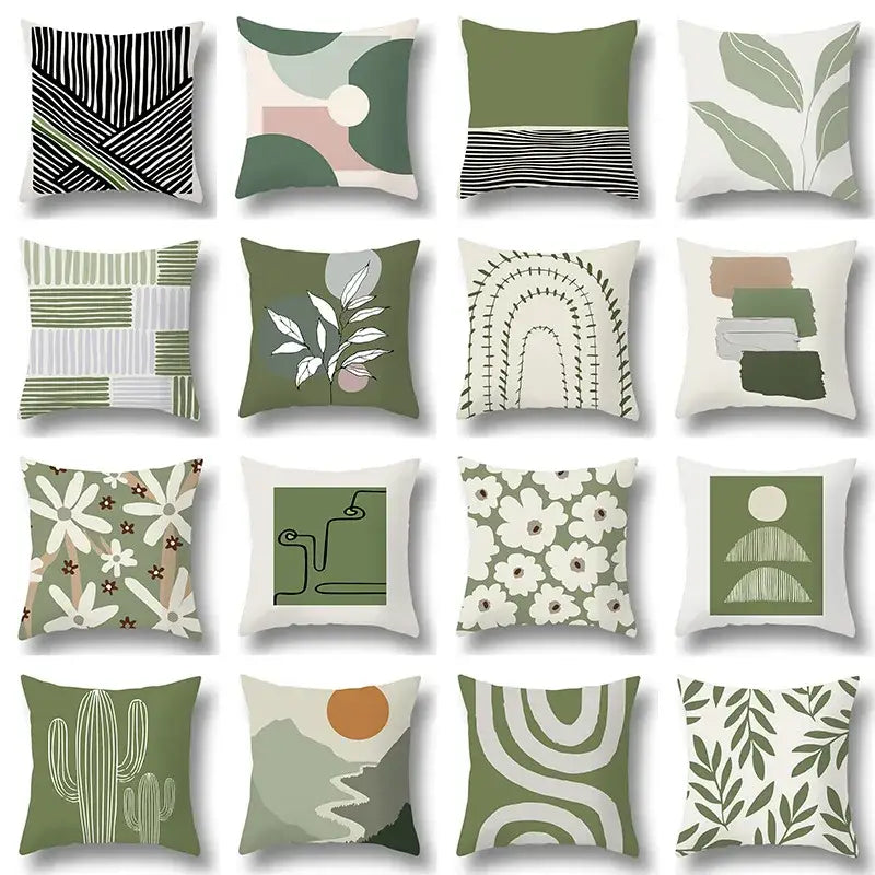 Modern geometric print green plants pillow cover 12 pack living room