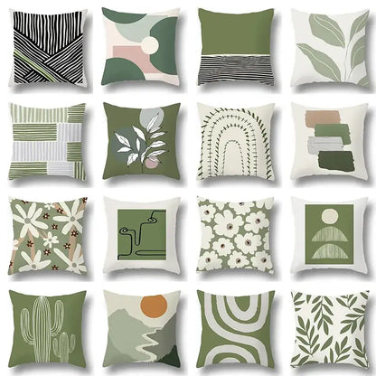 Modern geometric print green plants pillow cover 12 pack living room