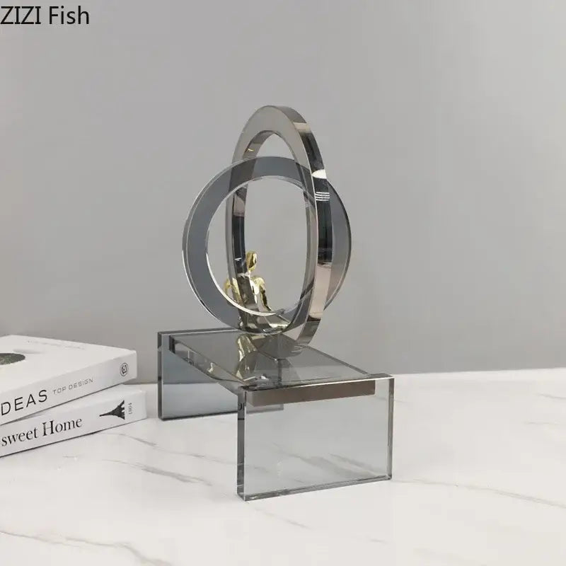 Modern geometric ring chair gold & chrome statue living room decor