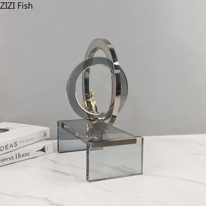 Modern geometric ring chair gold & chrome statue living room decor