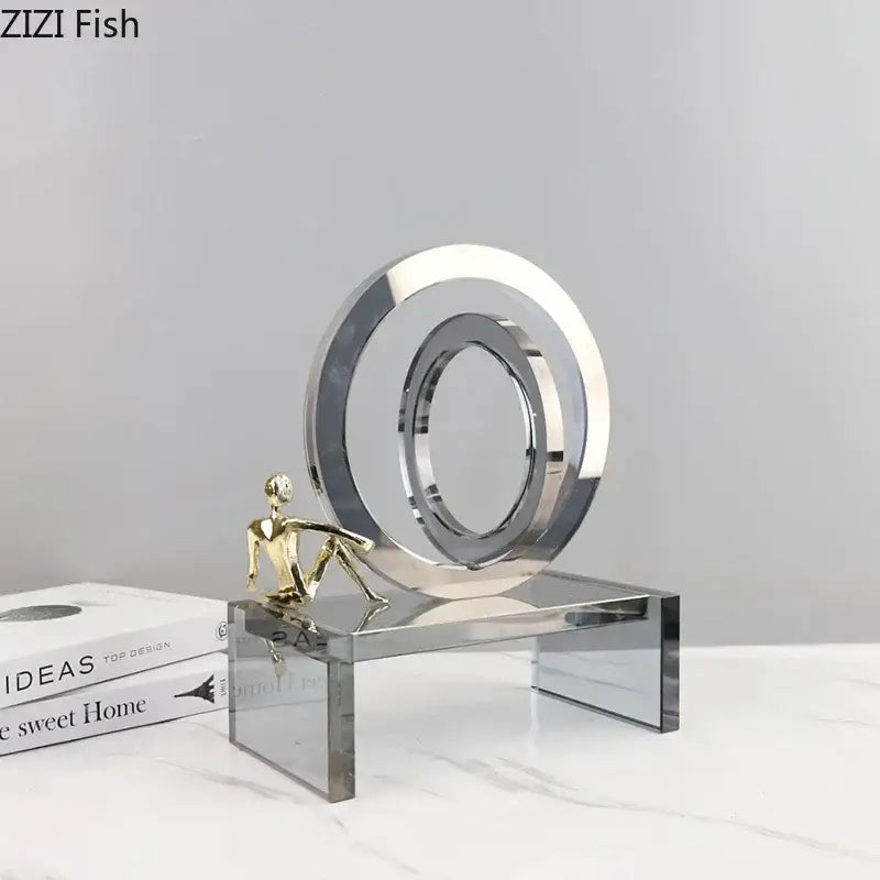 Modern geometric ring chair gold & chrome statue living room decor