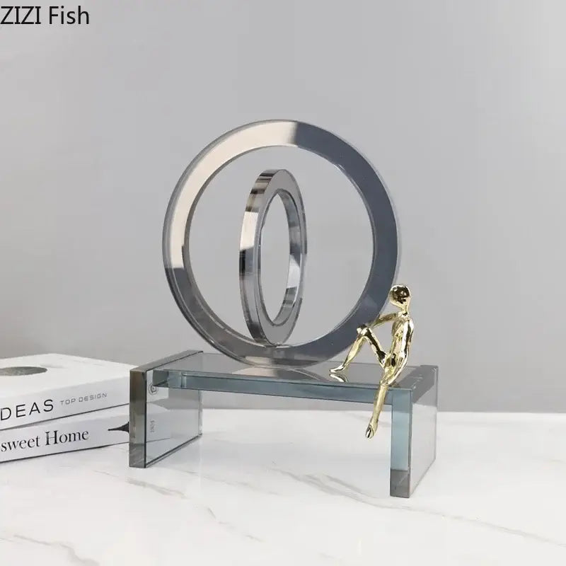 Modern geometric ring chair gold & chrome statue living room decor