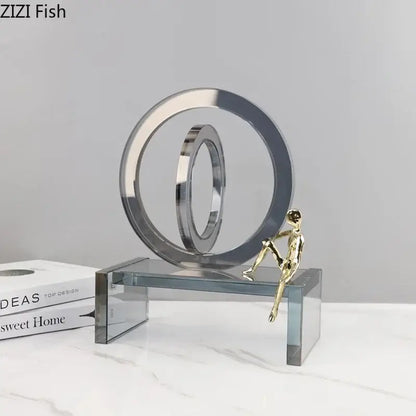 Modern geometric ring chair gold & chrome statue living room decor