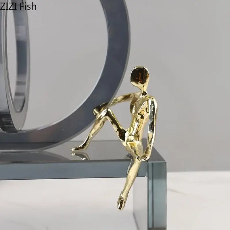 Modern geometric ring chair gold & chrome statue living room decor