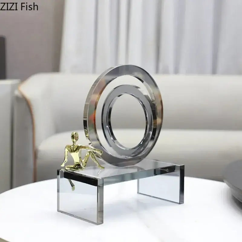 Modern geometric ring chair gold & chrome statue living room decor