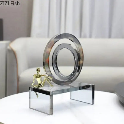 Modern geometric ring chair gold & chrome statue living room decor