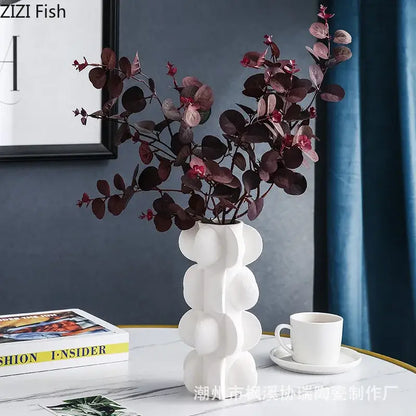 Modern geometric spiral black & white resin vase living room decor