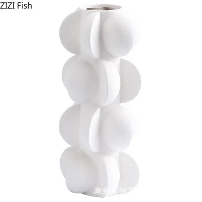 Modern geometric spiral black & white resin vase living room decor
