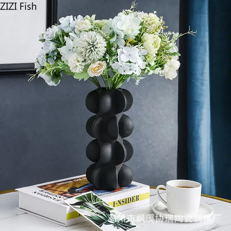 Modern geometric spiral black & white resin vase living room decor