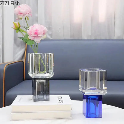 Modern geometric square orange & blue artificial flowers living room