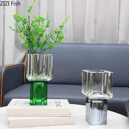Modern geometric square orange & blue artificial flowers living room