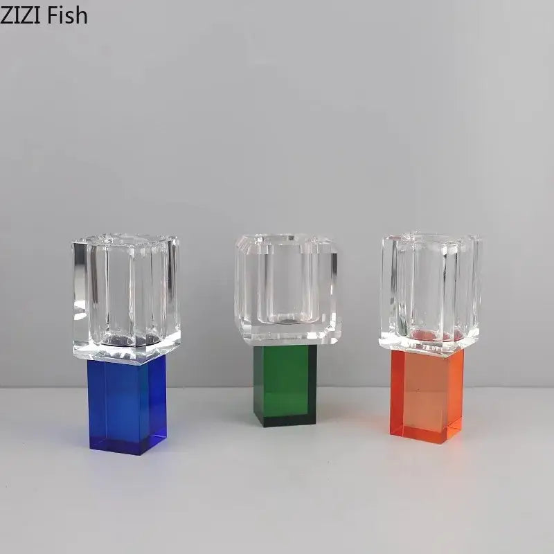 Modern geometric square orange & blue artificial flowers living room