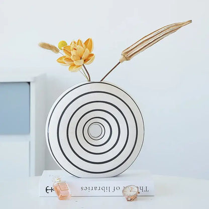 Modern geometric stripes ceramic vase living room decor white & black