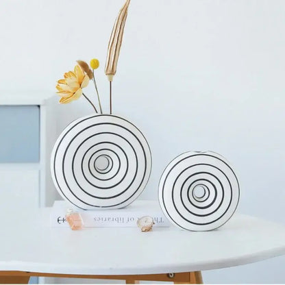 Modern geometric stripes ceramic vase living room decor white & black