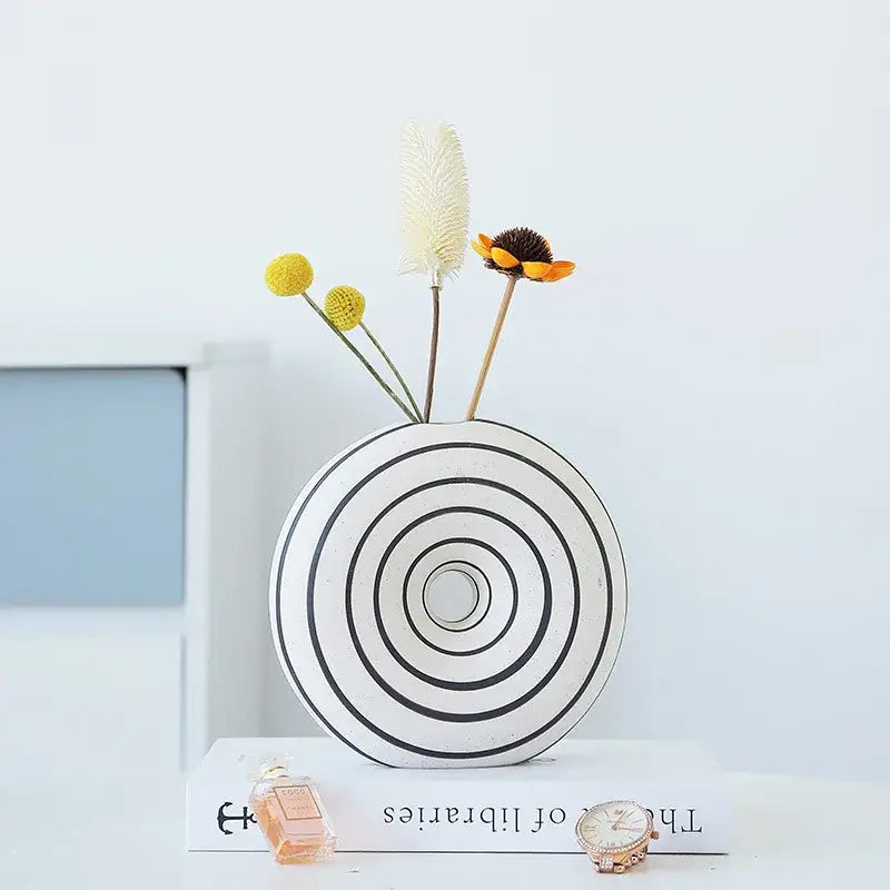 Modern geometric stripes ceramic vase living room decor white & black