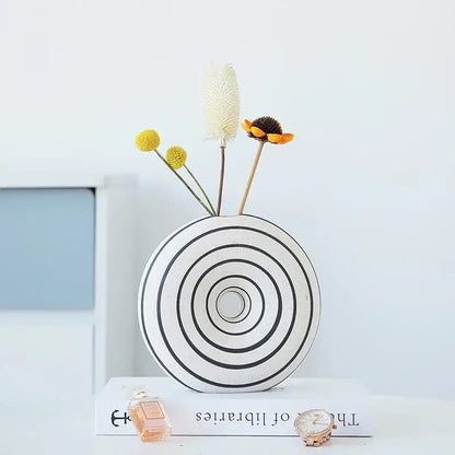 Modern geometric stripes ceramic vase living room decor white & black