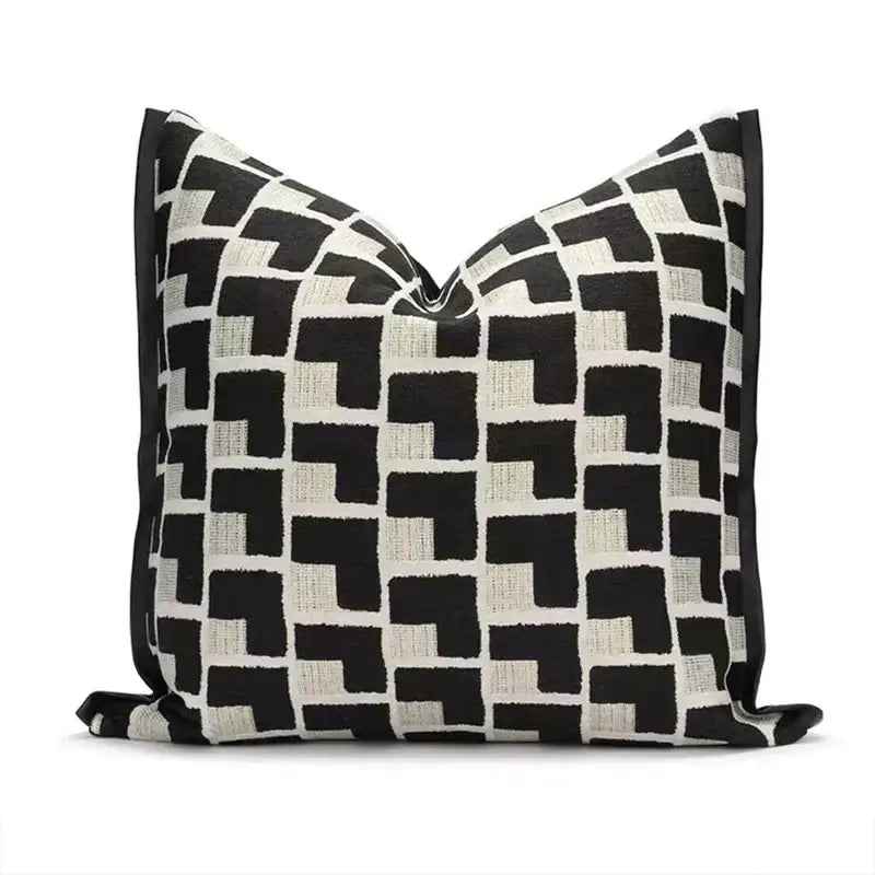 Modern geometric texture black & off-white cushion cover living room