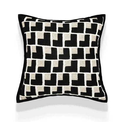 Modern geometric texture black & off-white cushion cover living room