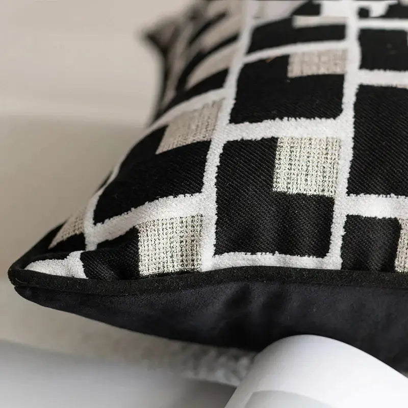 Modern geometric texture black & off-white cushion cover living room