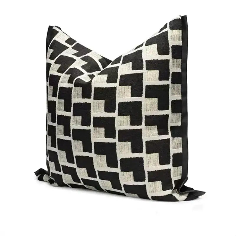Modern geometric texture black & off-white cushion cover living room