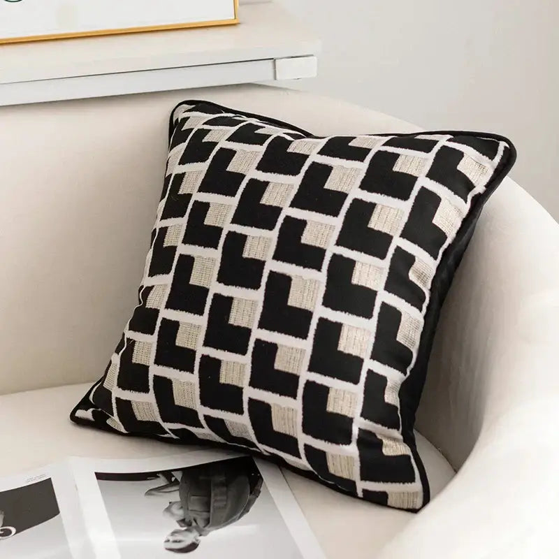 Modern geometric texture black & off-white cushion cover living room