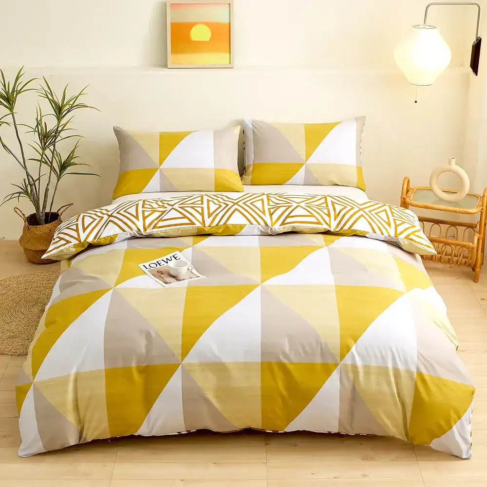 Modern geometric triangle block print bedding set bedroom duvet cover