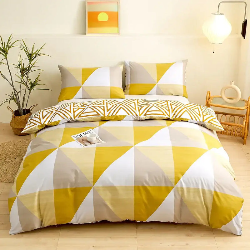 Modern geometric triangle block print bedding set bedroom duvet cover