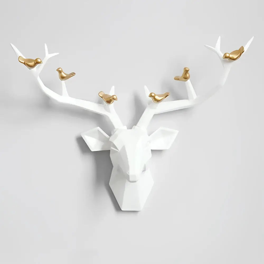 Modern geometric white and gold deer head wall decor living room