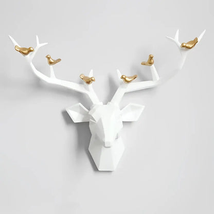 Modern geometric white and gold deer head wall decor living room