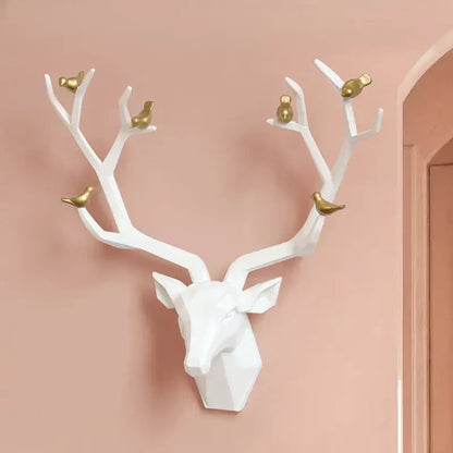 Modern geometric white and gold deer head wall decor living room