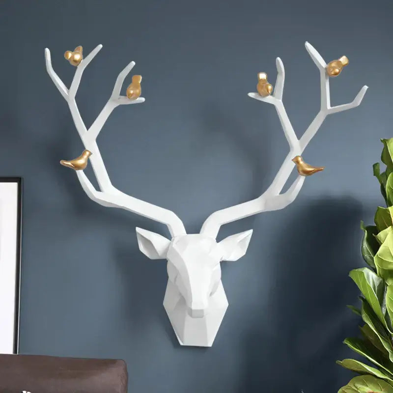 Modern geometric white and gold deer head wall decor living room