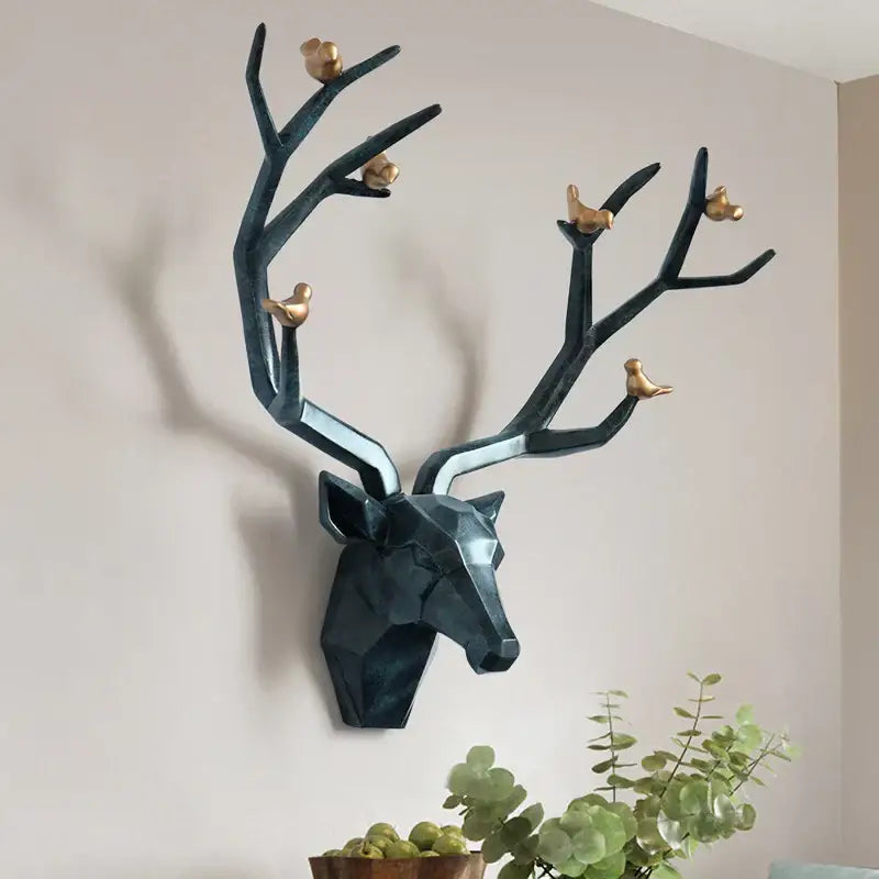 Modern geometric white and gold deer head wall decor living room