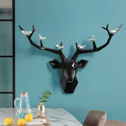Modern geometric white and gold deer head wall decor living room