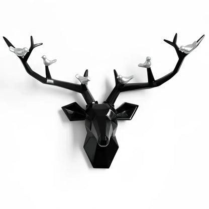 Modern geometric white and gold deer head wall decor living room