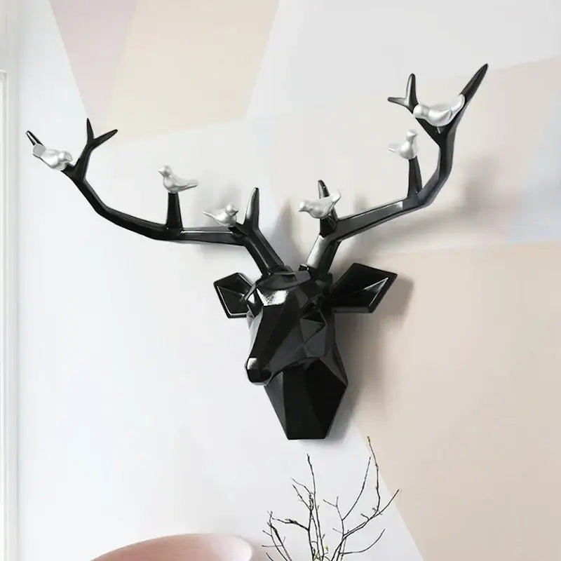 Modern geometric white and gold deer head wall decor living room