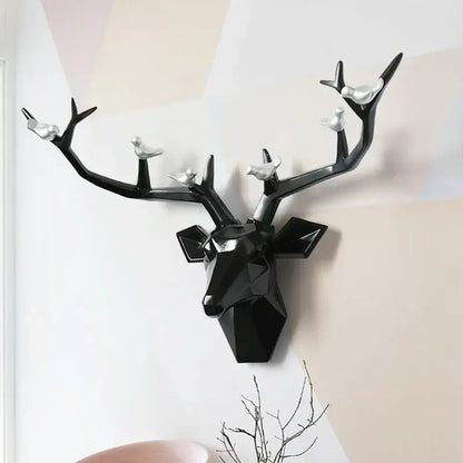 Modern geometric white and gold deer head wall decor living room