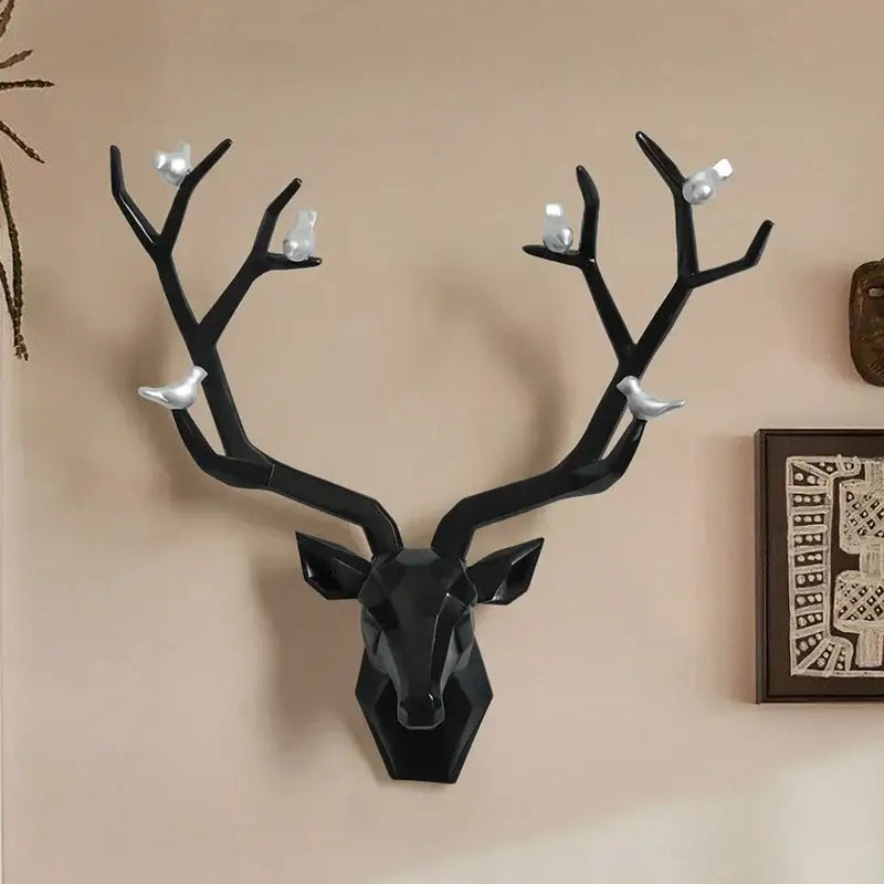 Modern geometric white and gold deer head wall decor living room